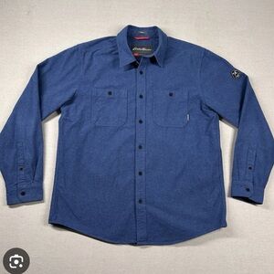 Eddie Bauer Classic Fit Mountain Ops Navy Flannel Button-Up Shirt Medium Tall